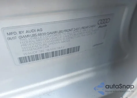 2008 Audi A4 2.0T from USA, damaged, VIN WAUDF78E78A057842
